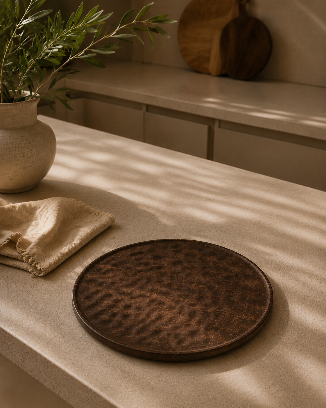 Ronde houten serveerplank / Decoratieplateau – Donkerbruin