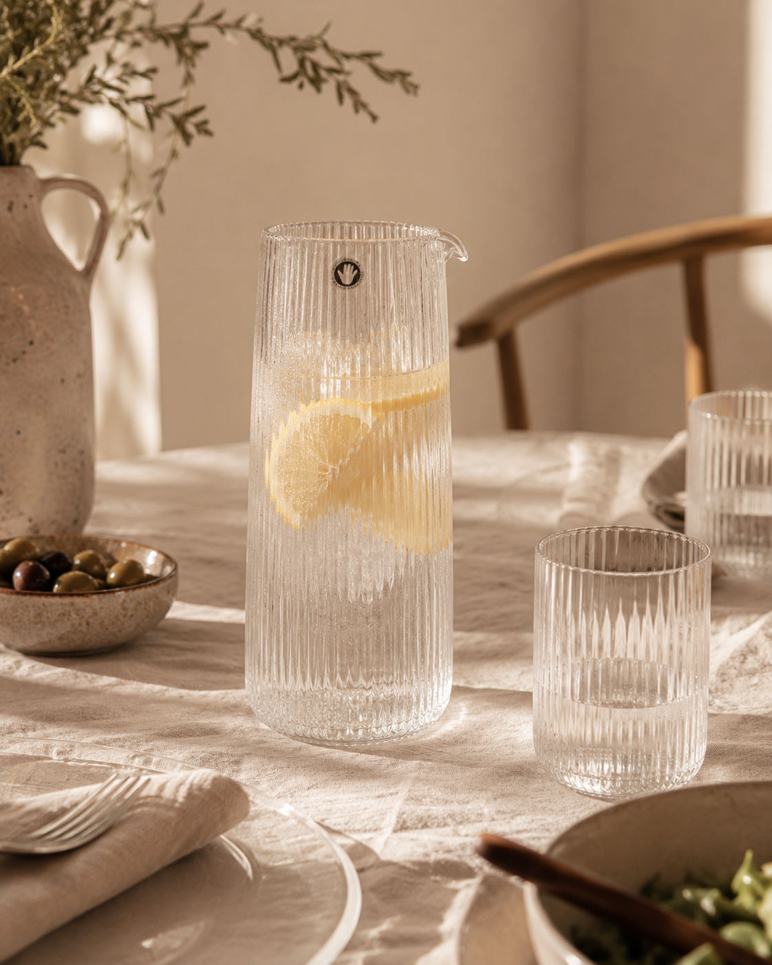 Glazen Waterkaraf Geribbeld 25 cm | Lifestyle Home Collection