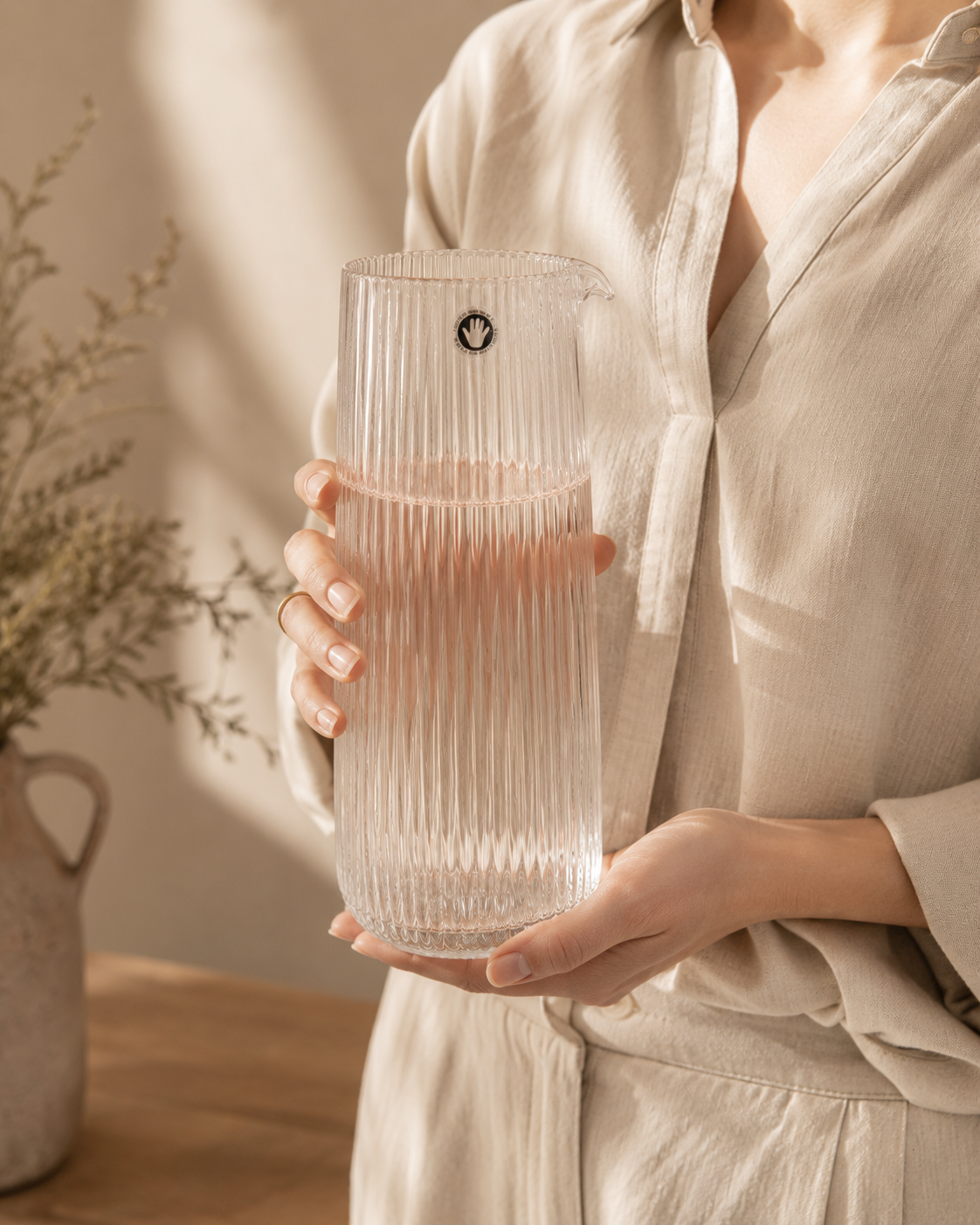 Glazen Waterkaraf Geribbeld 25 cm | Lifestyle Home Collection