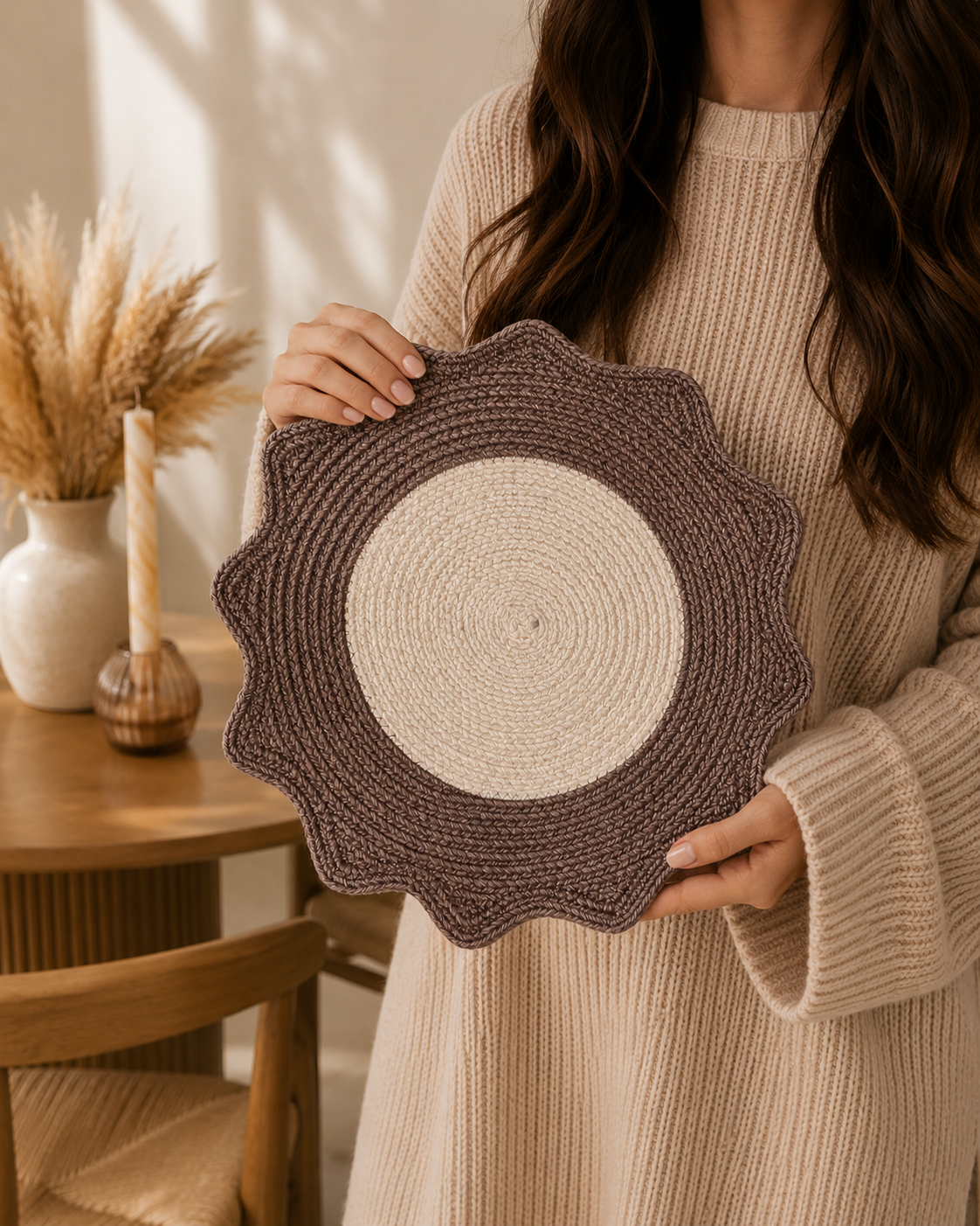 Gevlochten placemat bloem