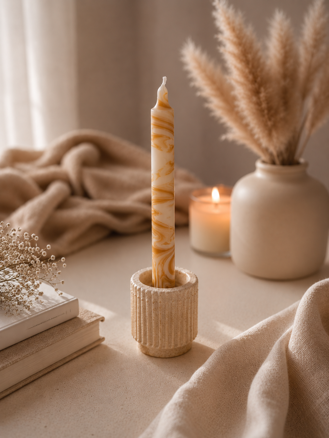 Kandelaar Betonlook Crème - Ø 6 cm - By Casa Ohana