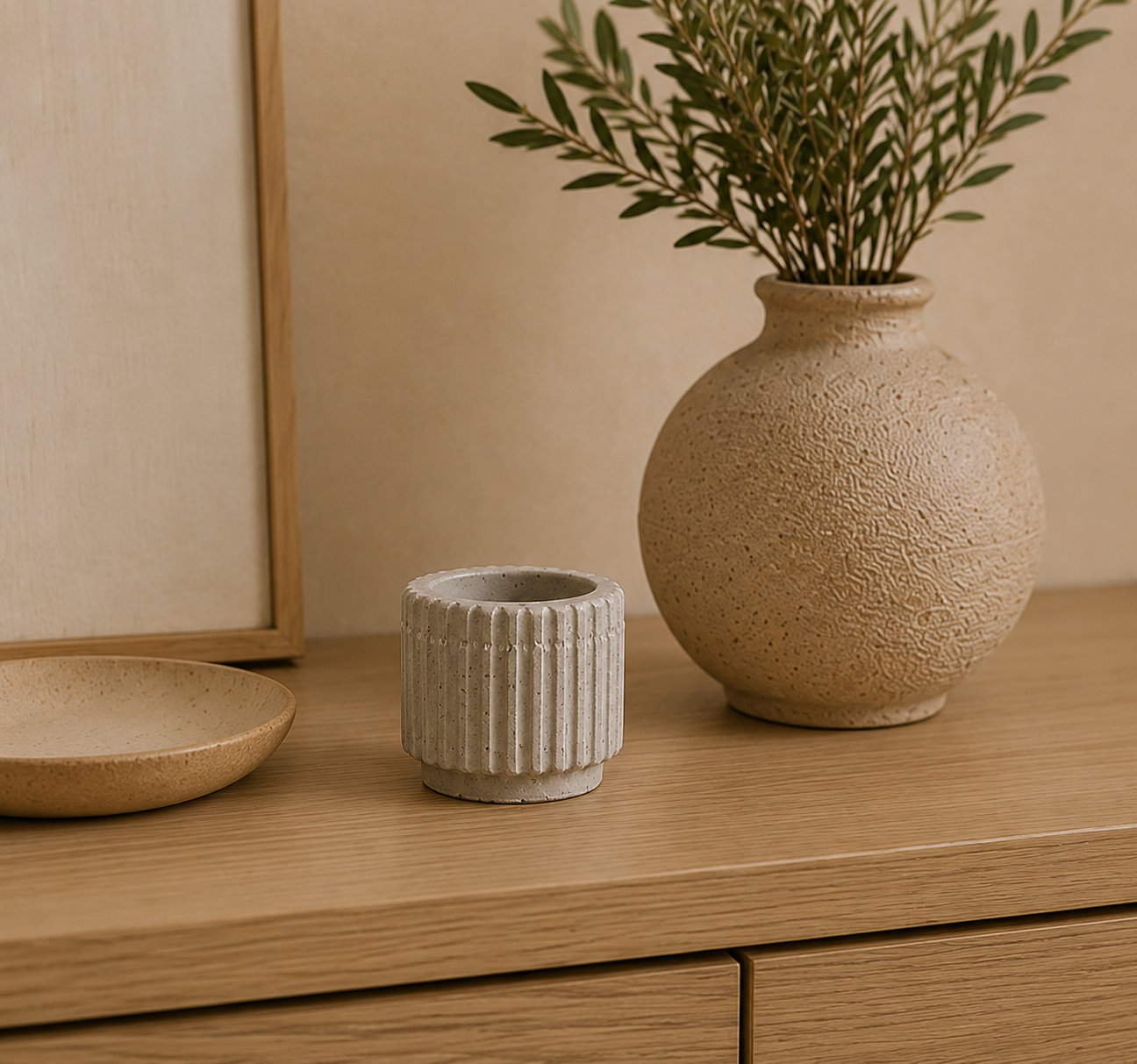 Kandelaar Betonlook Crème - Ø 6 cm - By Casa Ohana
