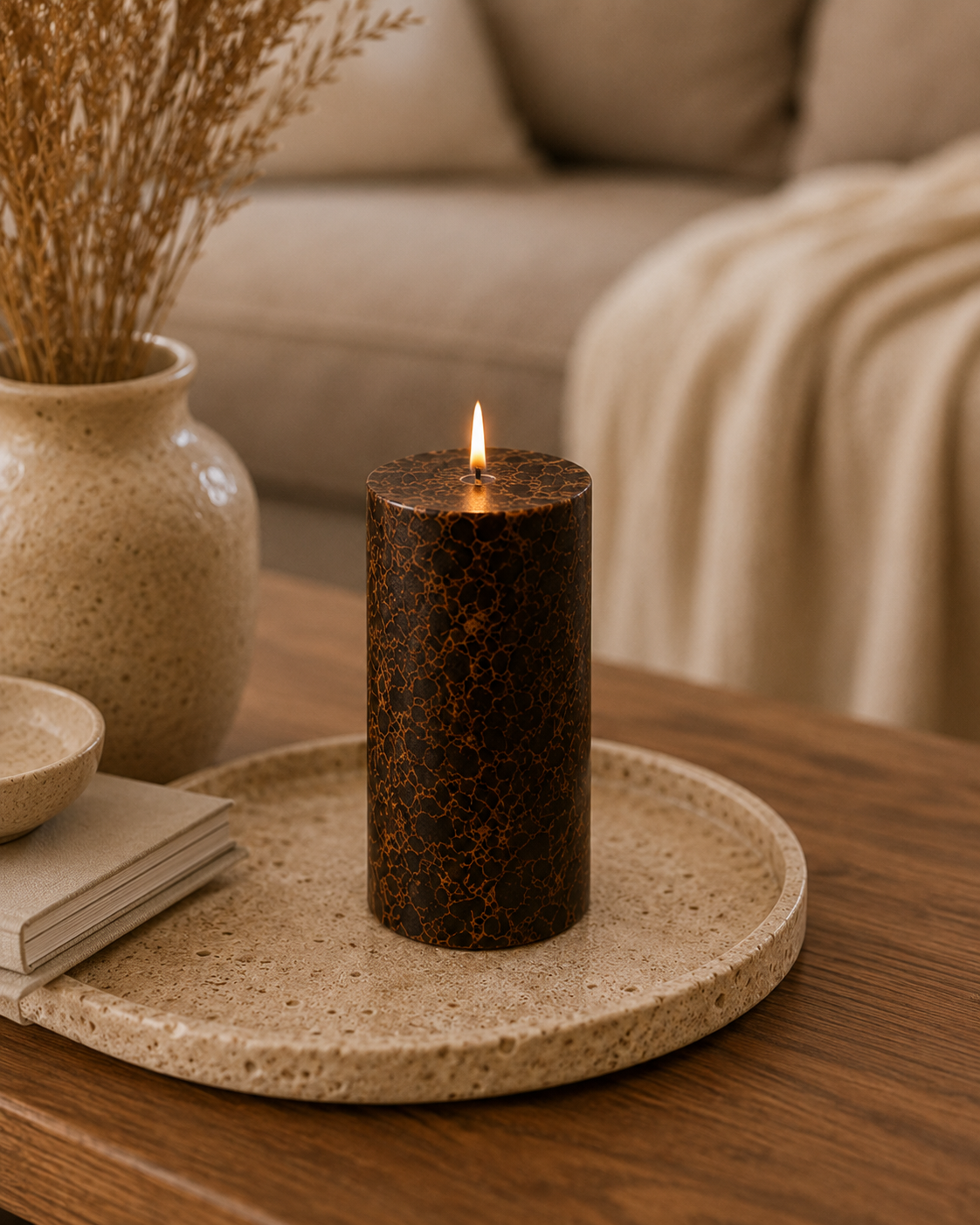 Marble Pillar Candle – Lavender Rosemary - Medium
