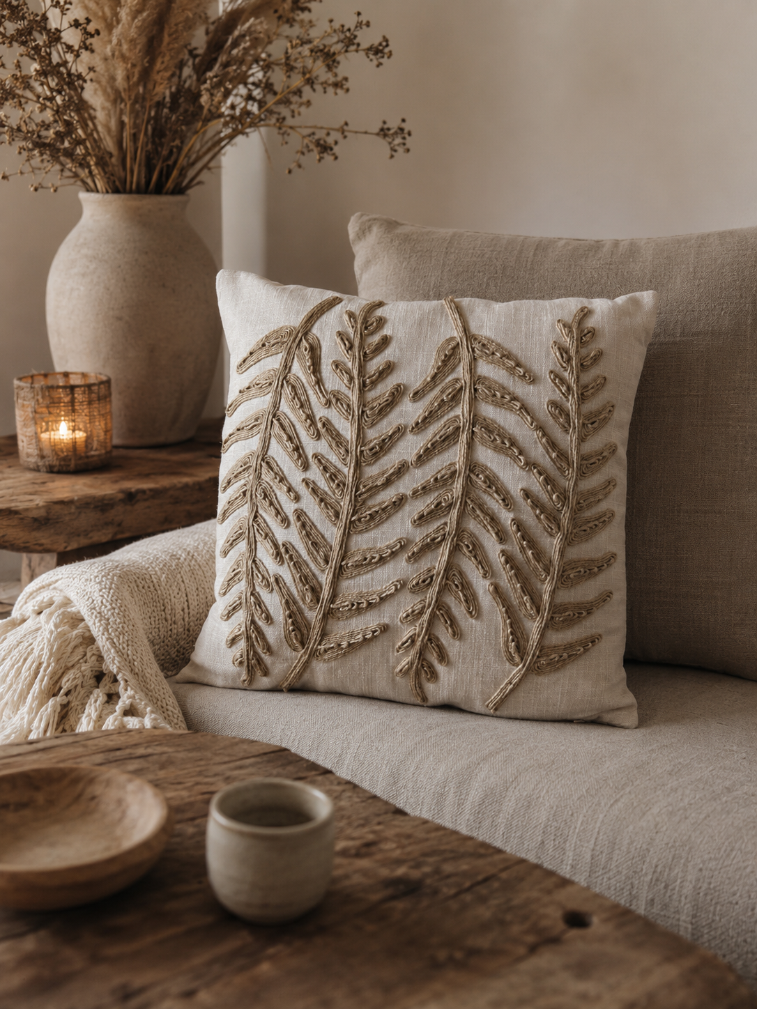 Sierkussen Palm Naturel Jute